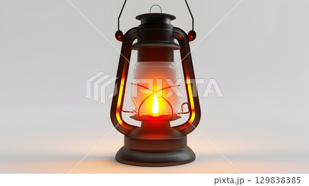 Glowing Traditional 3D Lantern Icon Symbolizing Historical and Guidance on White Background Glowing Traditional 3D Lantern Icon Symbolizing Historical and Guidance on White Background 129838385