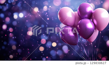 Abstract background with flying balloons in purple colors 129838627
