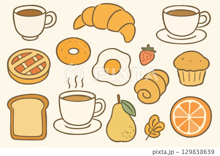 Breakfast icon set. Simple cute vector isolated elements 129838639