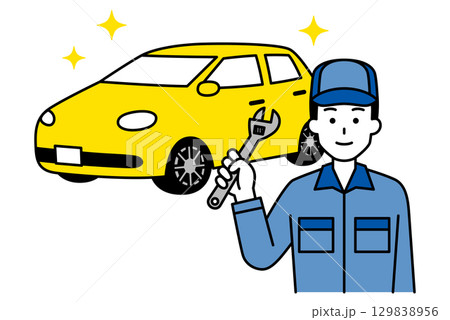 車検を案内する自動車整備士の男性 車検を案内する自動車整備士の男性 129838956