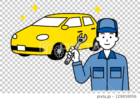 車検を案内する自動車整備士の男性 車検を案内する自動車整備士の男性 129838956