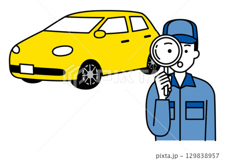車を点検する自動車整備士の男性 車を点検する自動車整備士の男性 129838957