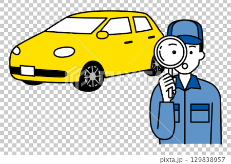 車を点検する自動車整備士の男性 車を点検する自動車整備士の男性 129838957