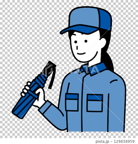 一位身穿工作服、手持折疊傘的女士 129838959