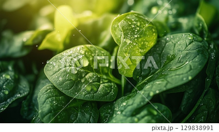 A detailed shot of a bunch of fresh spinach leaves 129838991