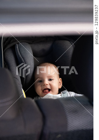 Cute Baby in Car Seat Safety Concept 129839237