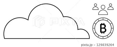Cloud graphic with Bitcoin symbol and user icons representing blockchain technology and digital connection. Ideal for tech, finance, cryptocurrency, cloud storage, digital marketing, networking Cloud graphic with Bitcoin symbol and user icons representing blockchain technology and digital connection. Ideal for tech, finance, cryptocurrency, cloud storage, digital marketing, networking 129839264