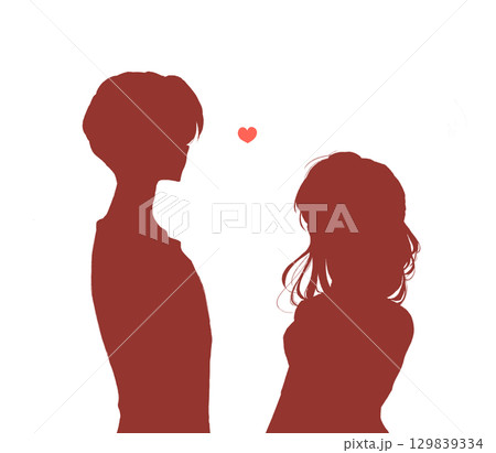 向かい合う男女　恋愛　シルエット 129839334