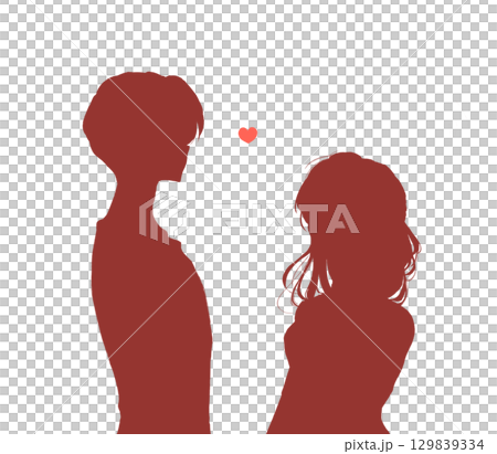 向かい合う男女　恋愛　シルエット 129839334