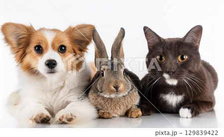 犬と猫とウサギのポートレート 129839422