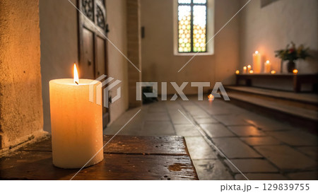 soft candlelight illuminating peaceful scene in serene space 129839755