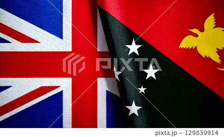 イギリスとパプアニューギニアの国旗 129839914