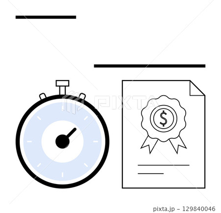 Stopwatch document with money symbol emblem lines. Ideal for productivity, financial success, punctuality, efficiency, recognition, time management, business achievements. Line metaphor Stopwatch document with money symbol emblem lines. Ideal for productivity, financial success, punctuality, efficiency, recognition, time management, business achievements. Line metaphor 129840046