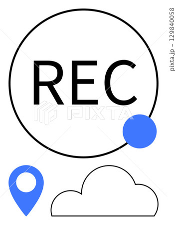 REC in a circle, location pin, and cloud icon below. Perfect for technology, recording, navigation, cloud storage, digital media web applications and minimalist design. Line metaphor REC in a circle, location pin, and cloud icon below. Perfect for technology, recording, navigation, cloud storage, digital media web applications and minimalist design. Line metaphor 129840058