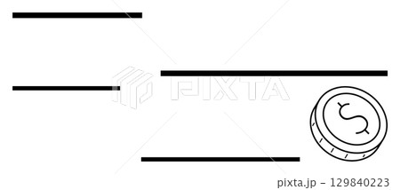 Check with three horizontal lines and a dollar coin, symbolizing financial transactions. Ideal for banking, finance, payments, accounting, budgeting, investments and checks. Line metaphor Check with three horizontal lines and a dollar coin, symbolizing financial transactions. Ideal for banking, finance, payments, accounting, budgeting, investments and checks. Line metaphor 129840223