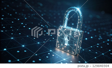 glowing digital padlock symbolizes security in blockchain technology 129840304