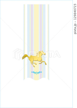 午年　年賀状テンプレート　縦縞背景に金の馬　文字なし 129840723