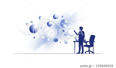 未来的な知性と人が協働するミニマル水彩イラスト 未来的な知性と人が協働するミニマル水彩イラスト 129840838