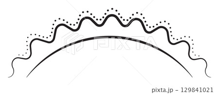 Half of sun on the horizon, black line vector, minimal illustration of sunset and sunrise 129841021