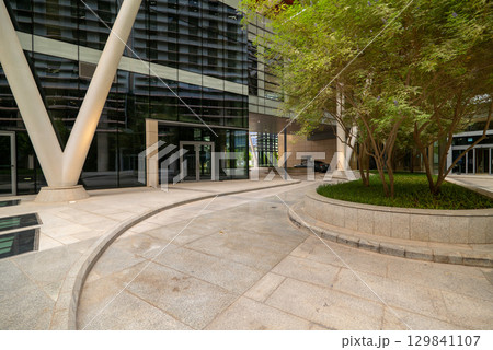 Modern Office Building and Landscaped Courtyard in KAFD, Riyadh, Saudi Arabia. Modern Office Building and Landscaped Courtyard in KAFD, Riyadh, Saudi Arabia. 129841107