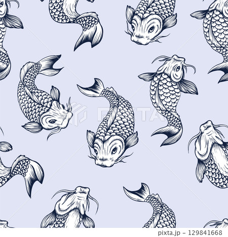 Seamless pattern with fish koi. Japanese vintage print. Seamless pattern with fish koi. Japanese vintage print. 129841668