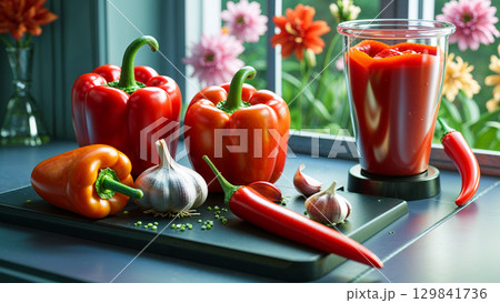 glass of fresh tomato juice glass of fresh tomato juice 129841736