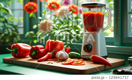 fresh tomato juice with fresh vegetables 129841737