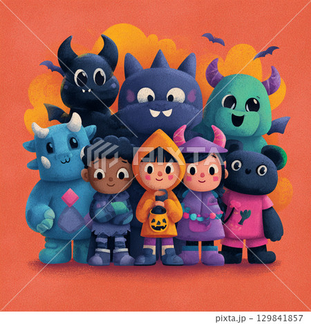 Colorful Cartoon Halloween Background with Playful Shapes 129841857