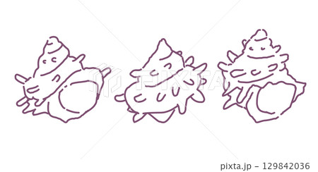 サザエの貝がら　手描きタッチのシンプルな線画イラスト 129842036