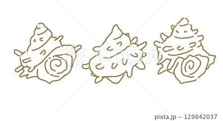 サザエ貝　手描きタッチのシンプルな線画イラスト 129842037