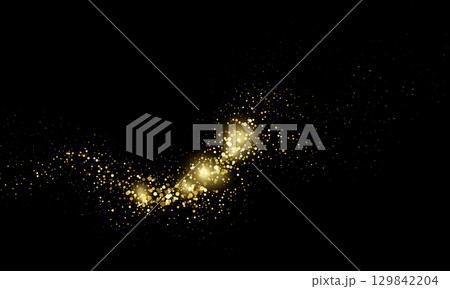 Golden glitter wave on black background Golden glitter wave on black background 129842204