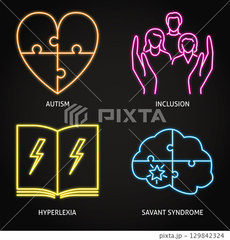 Neurodiversity symbols neon icon set 129842324