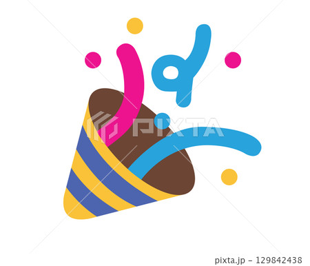 Party popper icon with colorful confetti, streamers for celebrations and occasions Party popper icon with colorful confetti, streamers for celebrations and occasions 129842438