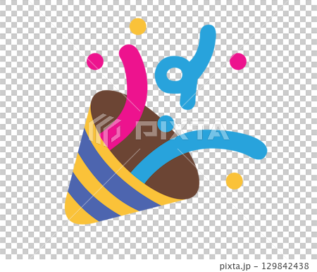 Party popper icon with colorful confetti, streamers for celebrations and occasions Party popper icon with colorful confetti, streamers for celebrations and occasions 129842438