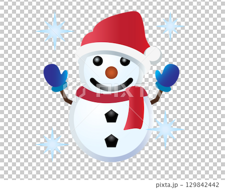 Classic snowman made from two large snowballs icon with christmas hat, scraf 129842442