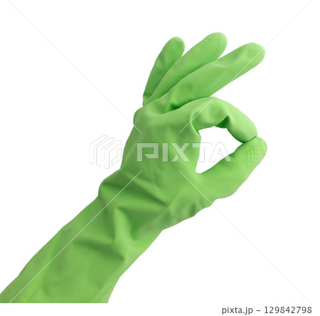 hand in glove showing sign ok 129842798