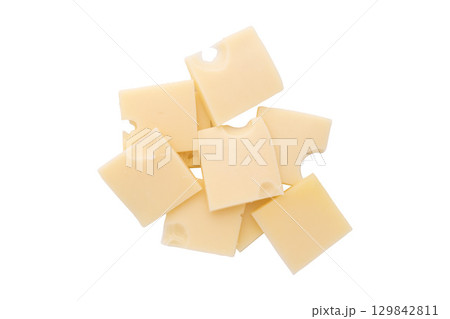 sliced cheese isolated, top view sliced cheese isolated, top view 129842811