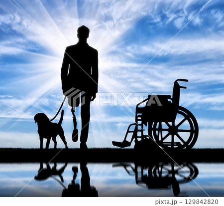 Disabled man with prosthetic leg Disabled man with prosthetic leg 129842820