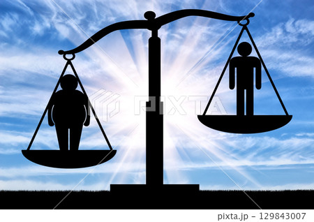 Thick and normal man on scales Thick and normal man on scales 129843007
