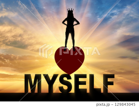 Silhouette of a narcissistic woman with a crown on her head. Silhouette of a narcissistic woman with a crown on her head. 129843045