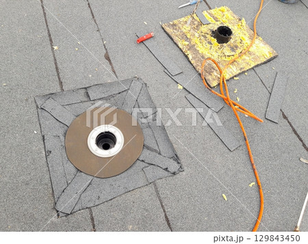 A detailed closeup view of industrial floor components alongside various types of cables 129843450