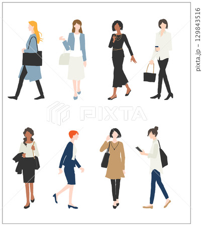 歩く女性の全身イラスト素材 129843516