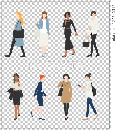 歩く女性の全身イラスト素材 129843516