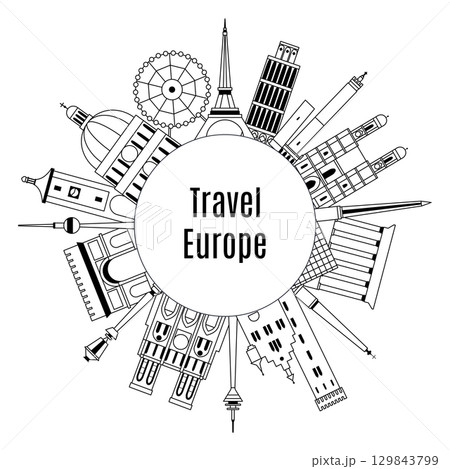 Travel to Europe Line Art Travel Illustrationのイラスト素材 [129843799] - PIXTA
