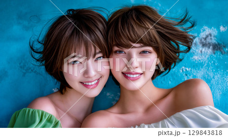 【 ヘアスタイル 見本 】 女性 カットモデル ヘアサロン Web用 SNS用 ビューティーイメージ 129843818