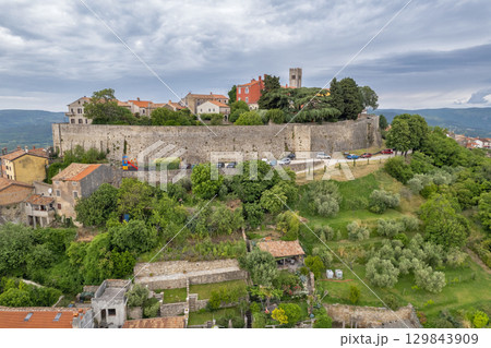 Historic hilltop town of Motovun in Istria, Croatia. 129843909