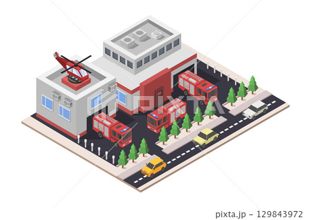 Isometric fire station Isometric fire station 129843972