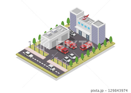 Isometric fire station Isometric fire station 129843974