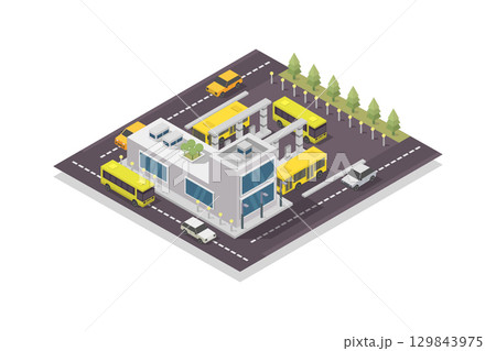 Isometric bus depot Isometric bus depot 129843975