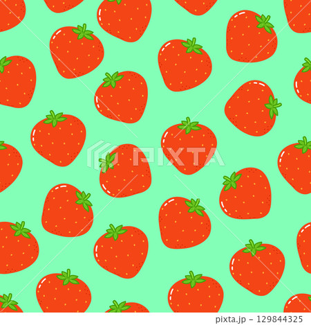 A playful pattern featuring ripe, red strawberries on a vibrant green background. 129844325